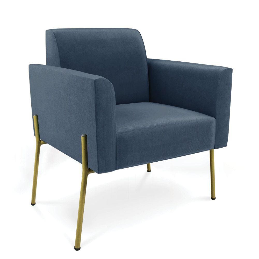 Poltrona Pé de Ferro Dourado Decorativa Marisa Suede Azul Marinho D03 - D`Rossi