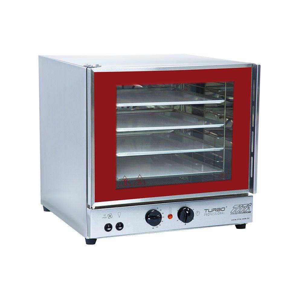 Forno Elétrico de Convecção FETP Vermelho 4 Assadeiras Modelo Turbo Professional Analógico Titã