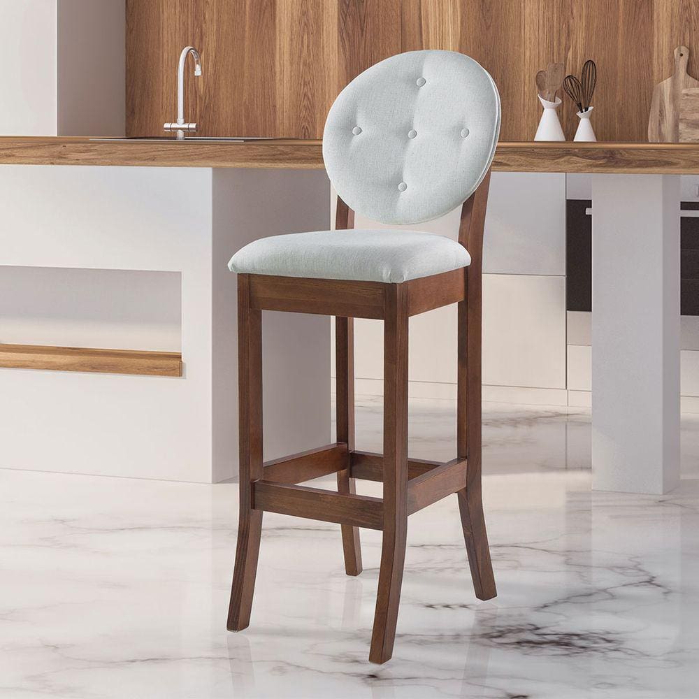 Banqueta Alta Estofada com Encosto Florence 113 x 36 Cm Madeira Maciça Linho Bege Cru L71 - RMI