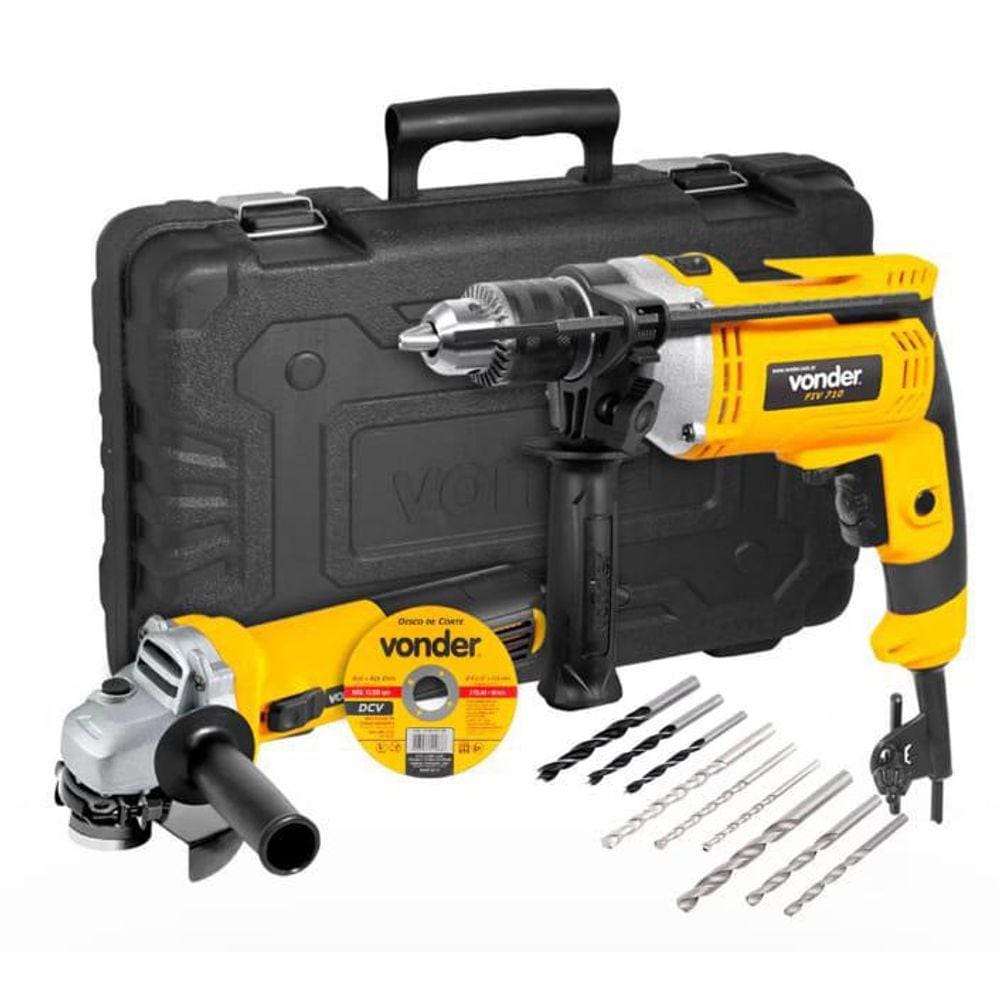 Kit Furadeira 1/2" + Esmerilhadeira 4.1/2" Vonder 110V