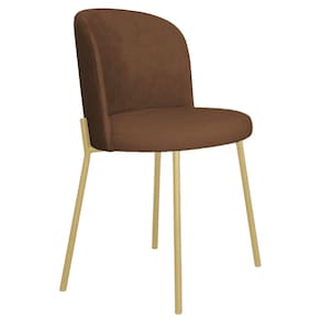 Cadeira Decorativa Elegance Base Champanhe Courino Marrom - Montanaris Decor
