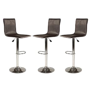 Kit 3 Banquetas Alta para Bancada de Cozinha Giratória Wave Aço Cromado PU Café RMI