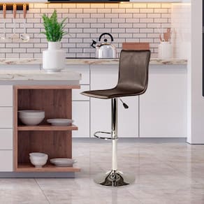 Banqueta Alta para Cozinha Americana Giratória Wave Aço Cromado PU Café RMI