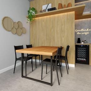 Conjunto Mesa Madeira Maciça Bernardo 1,50m Ferragem Preta com 4 Cadeiras Tramontina Preta