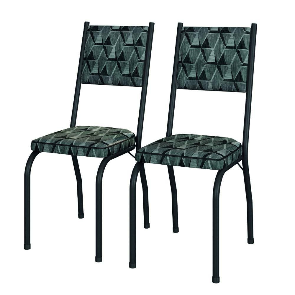 Conjunto Com 2 Cadeiras Tubular Diana Preto Fosco Assento Mosaico Artefamol
