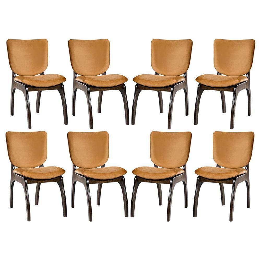 Kit 8 Cadeiras para Mesa de Jantar 44x86 Cm Irlanda Madeira Maciça Tabaco Suede Terracota L79 - RMI