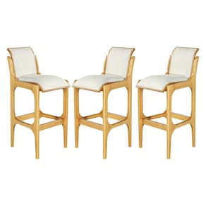 Kit 3 Banquetas para Área Gourmet 37 x 101 Cm Barcelona Madeira Mel Linho Bege Cru L71 - RMI