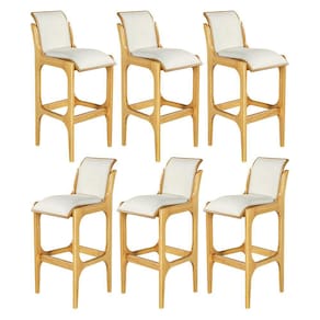 Kit 6 Banquetas Alta para Balcão 37 x 101 Cm Barcelona Madeira Mel Linho Bege Cru L71 - RMI