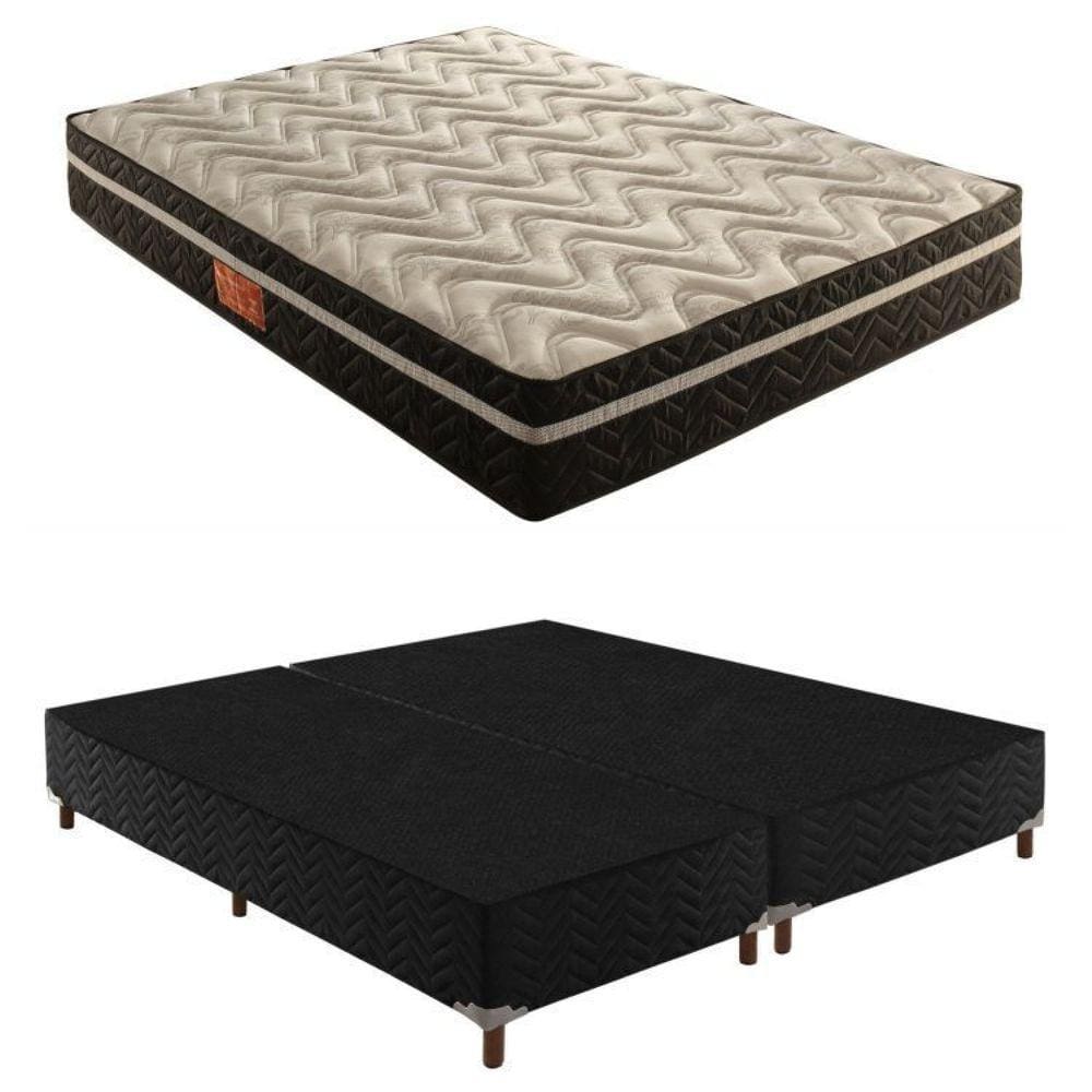 Box King Íris 42x193x203cm com Colchão Super King Molas Extrapedic Íris 28x193x203cm Preto Elegancy