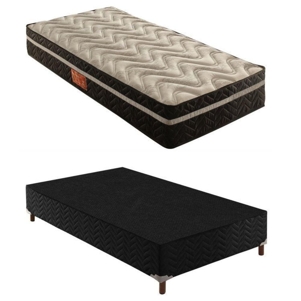 Box Solteiro Íris 42x88x188cm com Colchão Solteiro Molas Extrapedic Íris 28x88x188cm Preto Elegancy