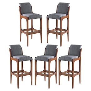 Kit 5 Banquetas Alta Irlanda 45 x 101 Cm Madeira Maciça Imbuia Linho Cinza L55 - RMI