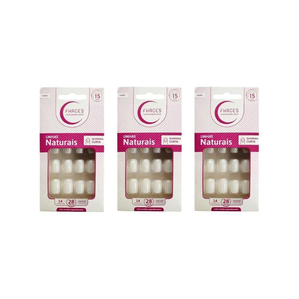 Unhas Postiças Fhaces Natural Quadrada Curta Com 24Un - 3Un