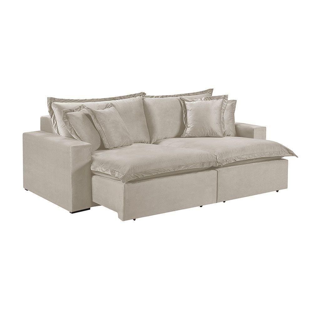 Sofá 2 Lugares Retrátil Encosto Fixo M-145 Veludo Martins Creme