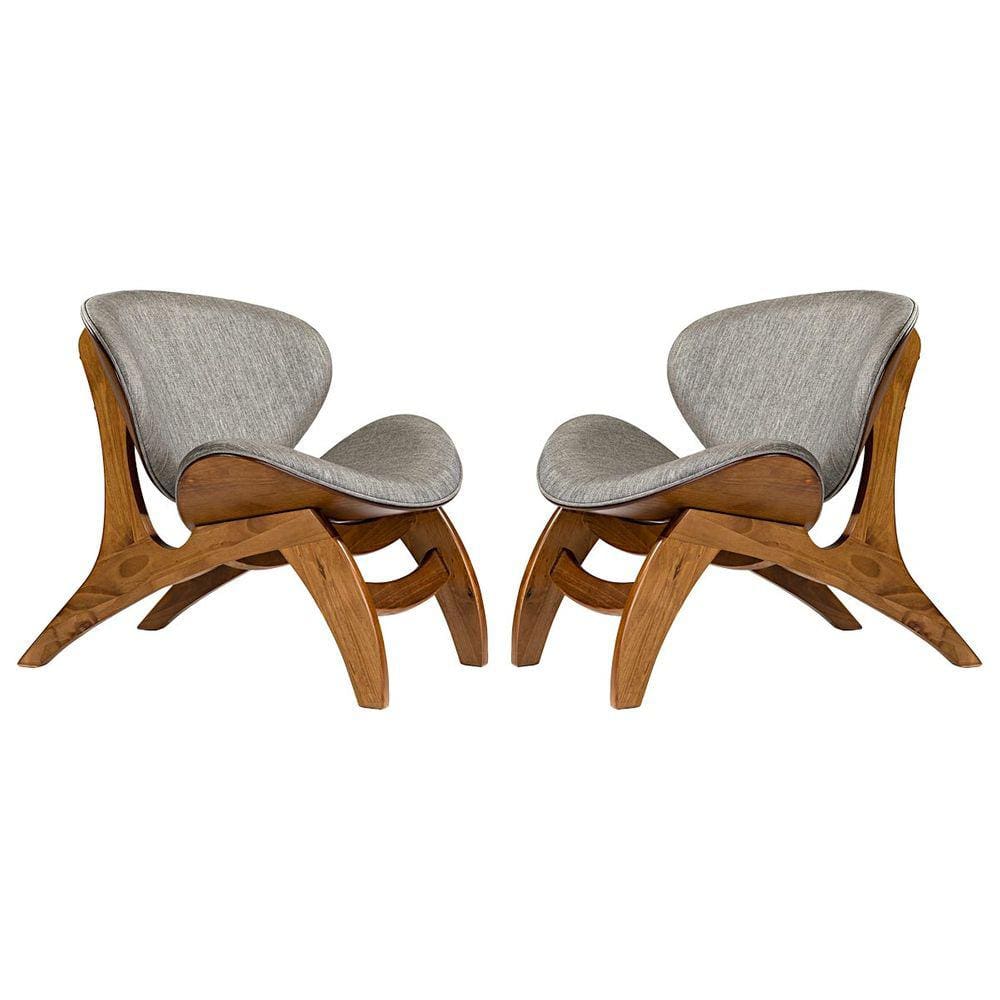 Kit 2 Poltronas Estofada Decorativa Pérola Madeira Maciça Imbuia Linho Cinza L55 RMI
