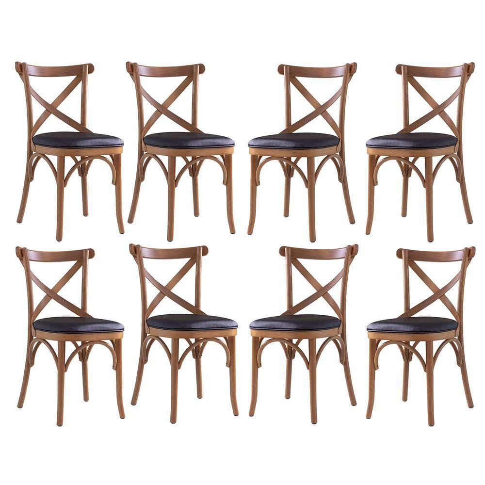 Kit 8 Cadeiras de Jantar Estofada Espanha 43 x 94 Cm Madeira Maciça Mel Facto Marrom L74 - RMI