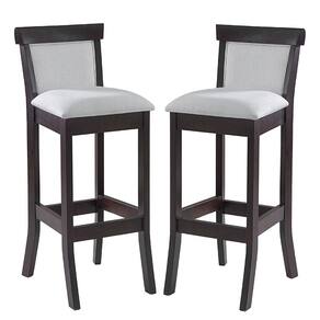 Kit 2 Banquetas Alta Estofada Encosto Mônaco 36x100Cm Madeira Maciça Linho Bege Cru L71 - RMI