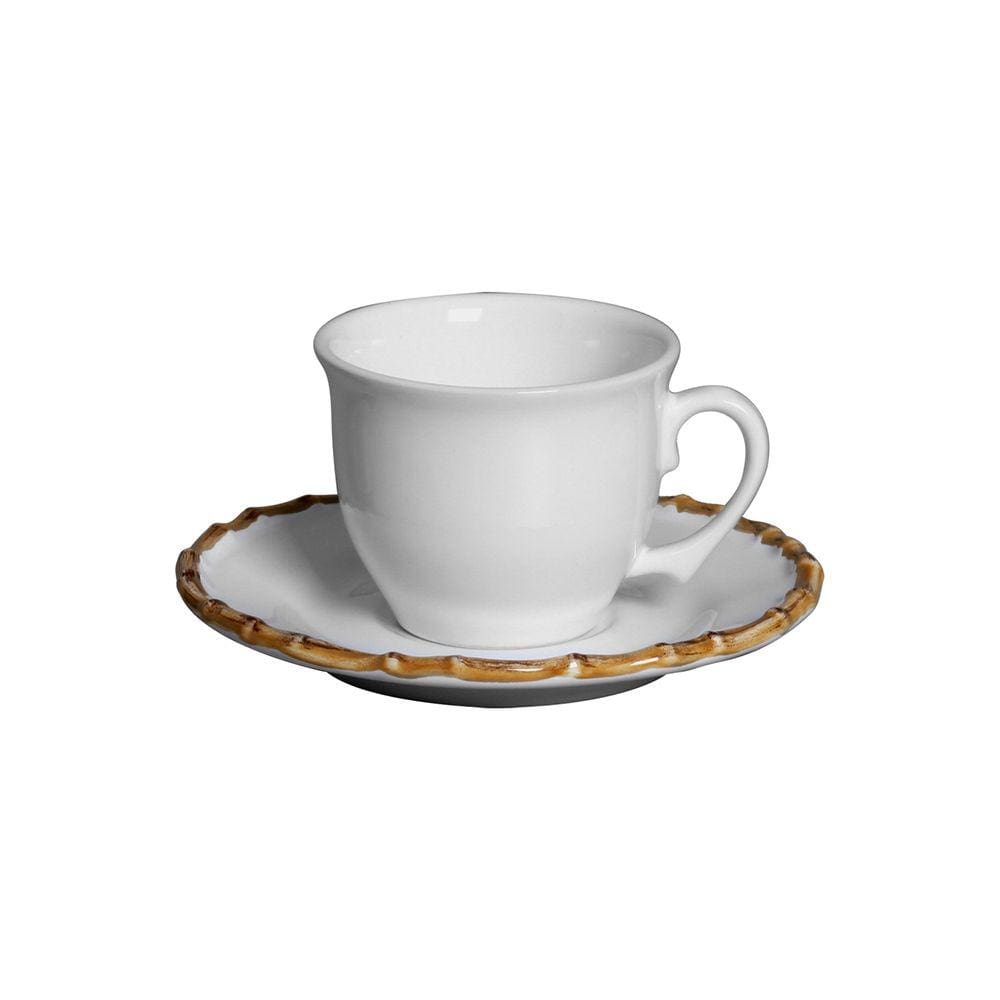 Conjunto 6 Xícaras com Pires Cerâmica Bambu Flat Branco 200ml - Scalla