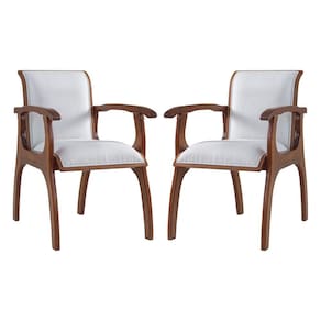 Kit 2 Cadeiras de Jantar Estofada Braço 55 x 82 Cm Barcelona Madeira Maciça Linho Bege Cru L71 - RMI