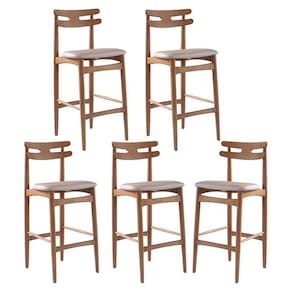 Kit 5 Banquetas Alta Estofada França 46 x 106 Cm Madeira Maciça Mel Facto Impermeável Pérola - RMI