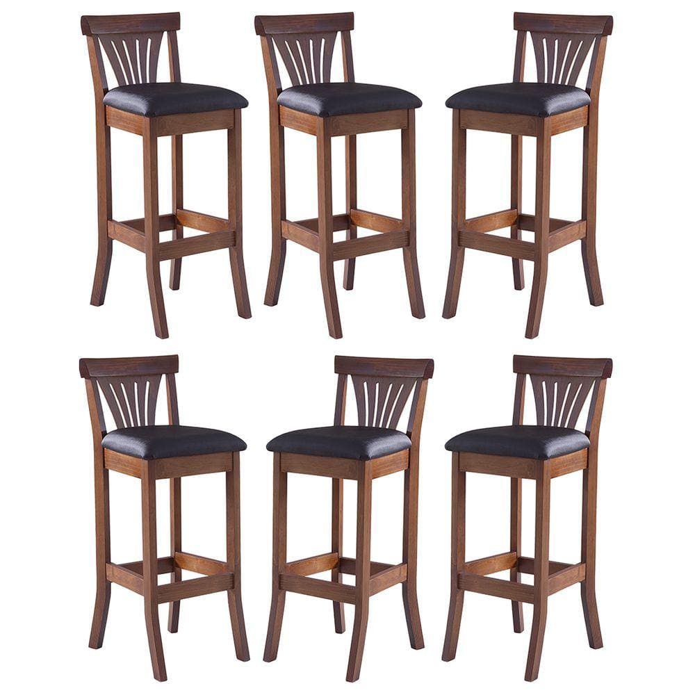 Kit 6 Banquetas Alta Estofada Valentina 36 x 100 Cm Madeira Maciça Imbuia Facto Marrom L74 - RMI