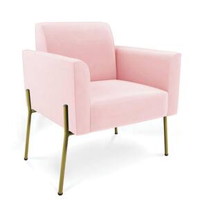 Poltrona Pé de Ferro Dourado Decorativa Marisa Suede Rosa Bebê D03 - D`Rossi