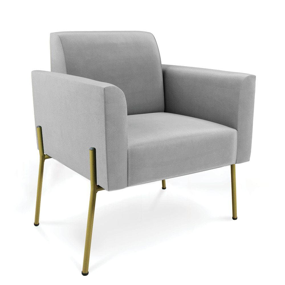 Poltrona Pé de Ferro Dourado Decorativa Marisa Suede Cinza D03 - D`Rossi