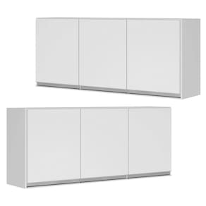 02 Armários Aéreo Planejada Lux 120cm Mdf 03 Portas Branco