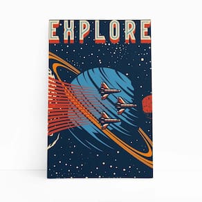 Quadro Nave Espacial Retro Explore Planetas Canvas 60X40Cm