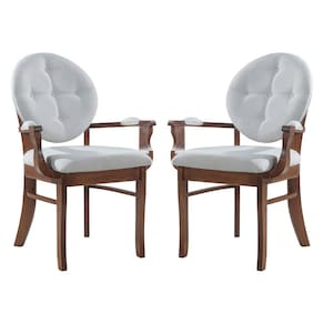Kit 2 Cadeiras de Jantar Estofada com Braço Florence 45x94Cm Madeira Maciça Linho Bege Cru L71 - RMI