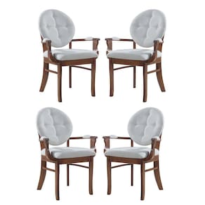 Kit 4 Cadeiras de Jantar Estofada com Braço Florence 45x94Cm Madeira Maciça Linho Bege Cru L71 - RMI
