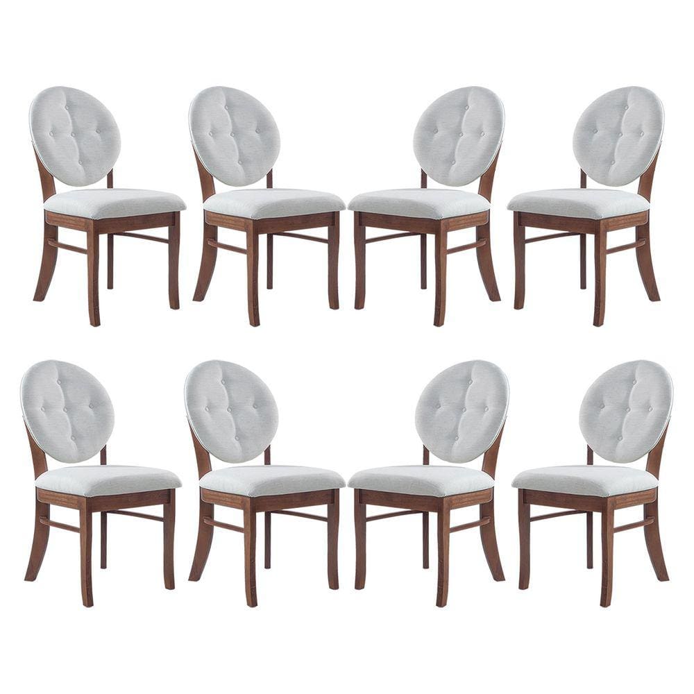 Kit 8 Cadeiras Mesa de Jantar Estofada 45x94 Cm Florence Madeira Maciça Linho Bege Cru L71 - RMI