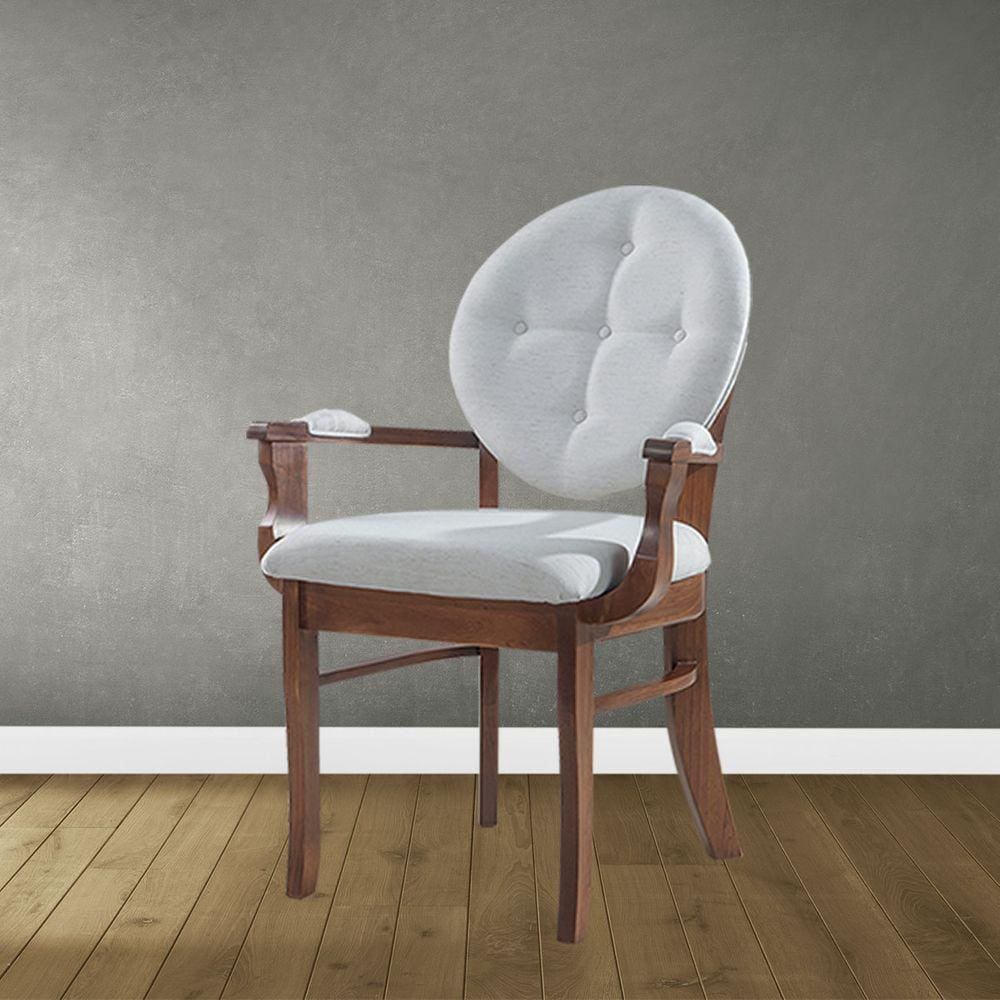 Cadeira de Jantar Estofada com Braço Florence 45 x 94 Cm Madeira Maciça Linho Bege Cru L71 - RMI