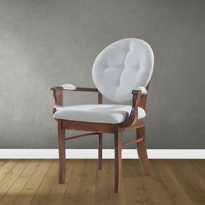 Cadeira de Jantar Estofada com Braço Florence 45 x 94 Cm Madeira Maciça Linho Bege Cru L71 - RMI
