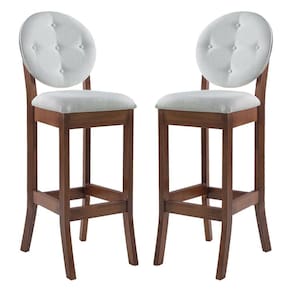 Kit 2 Banquetas Alta Estofada com Encosto Florence 113x36 Cm Madeira Maciça Linho Bege Cru L71 - RMI