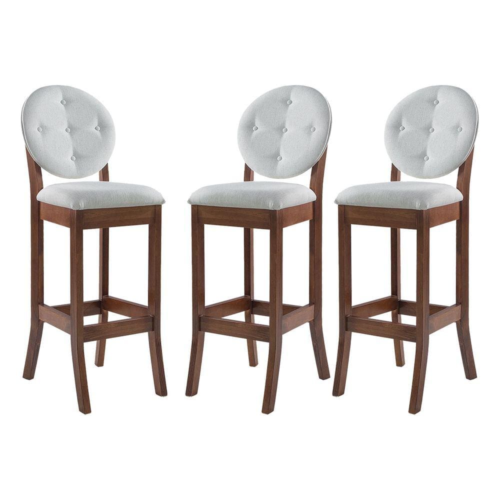 Kit 3 Banquetas Alta Estofada com Encosto Florence 113x36 Cm Madeira Maciça Linho Bege Cru L71 - RMI