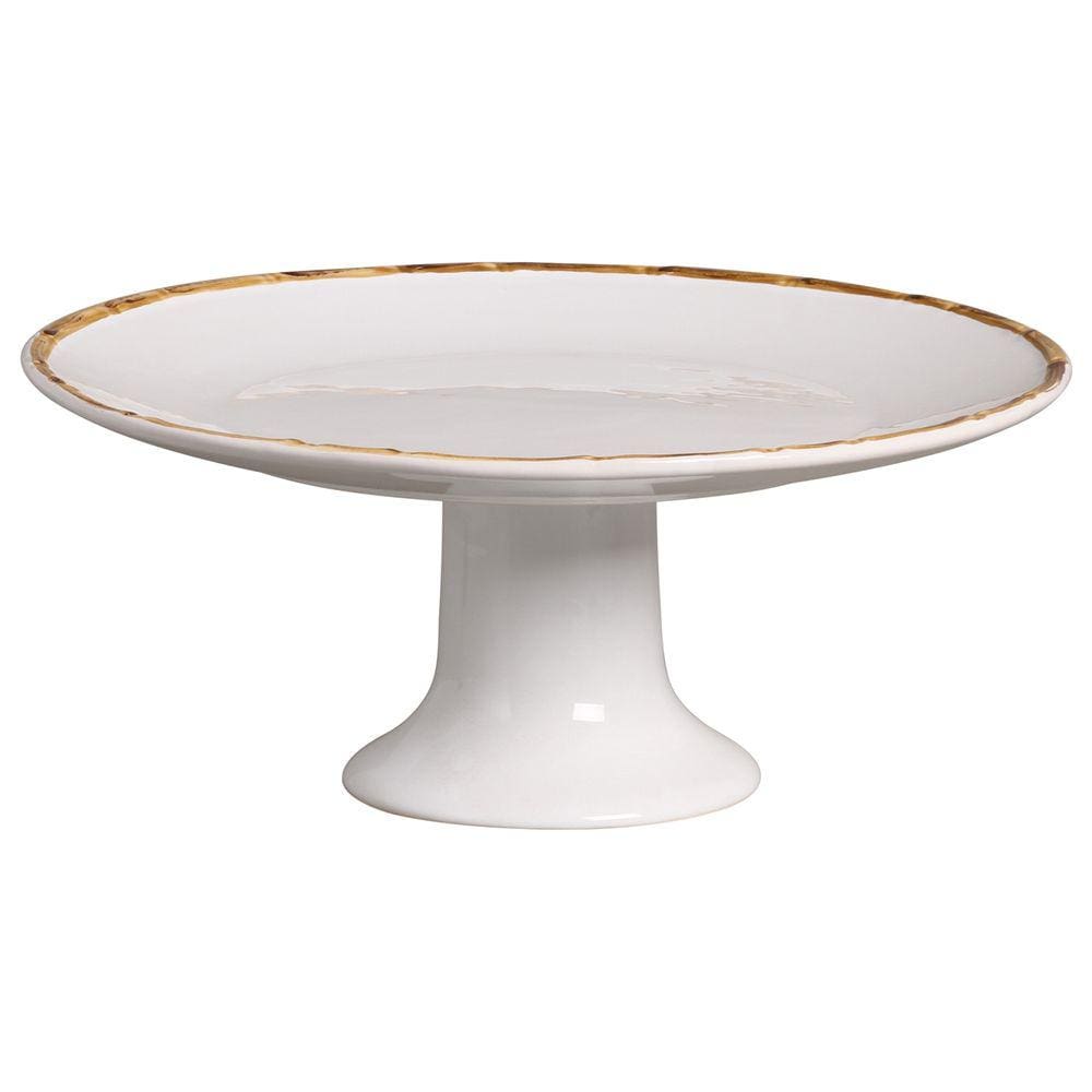 Porta Torta com Pé Cerâmica Bambu Branco 34x13,5cm - Scalla