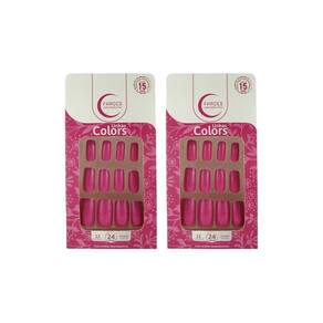 Unhas Postiças Fhaces Colors Rosa Fucsia U3090 - Kit C/2Un