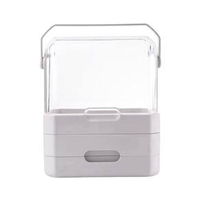 Organizador Multiuso Maquiagem Acrílico Branco / Rosa C/Alça