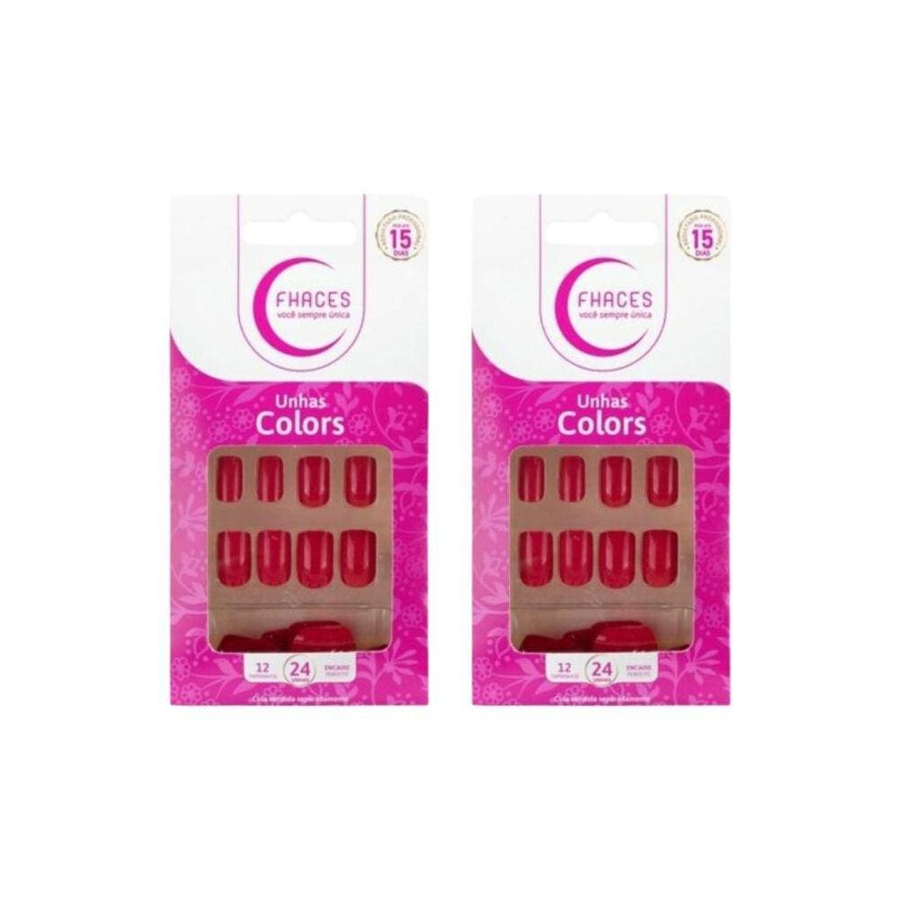 Unhas Postiças Fhaces Colors Escarlate U3091 - Kit C/2Un