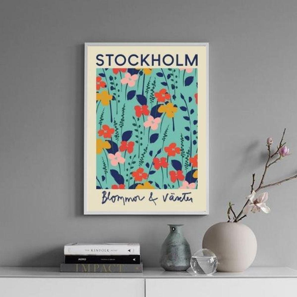 Quadro Poster Flores E Plantas - Estocolmo 45X34Cm - Vidro