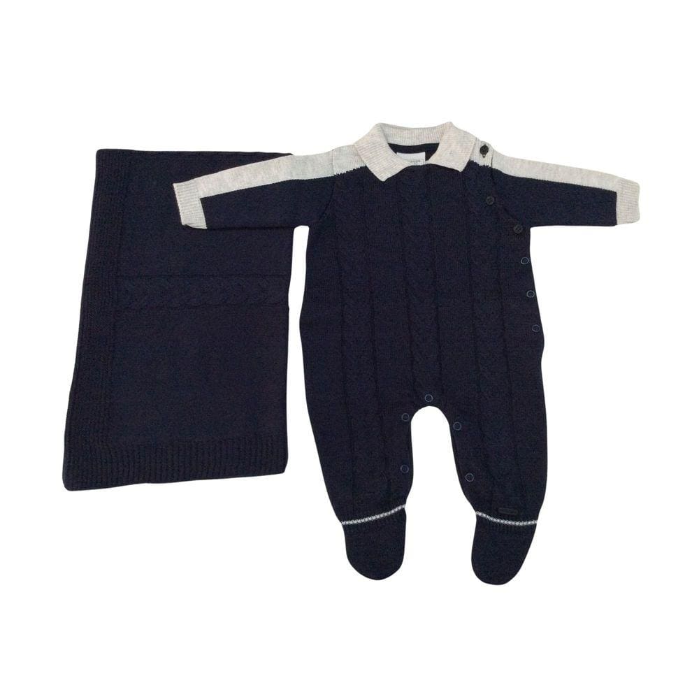 Saida Maternidade Tricot Masculino Noruega Marinho Cinza