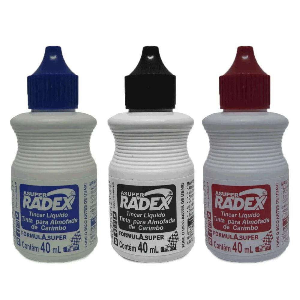 Kit 03 Tinta Para Almofada de Carimbo Alto Rendimento 40ml Radex
