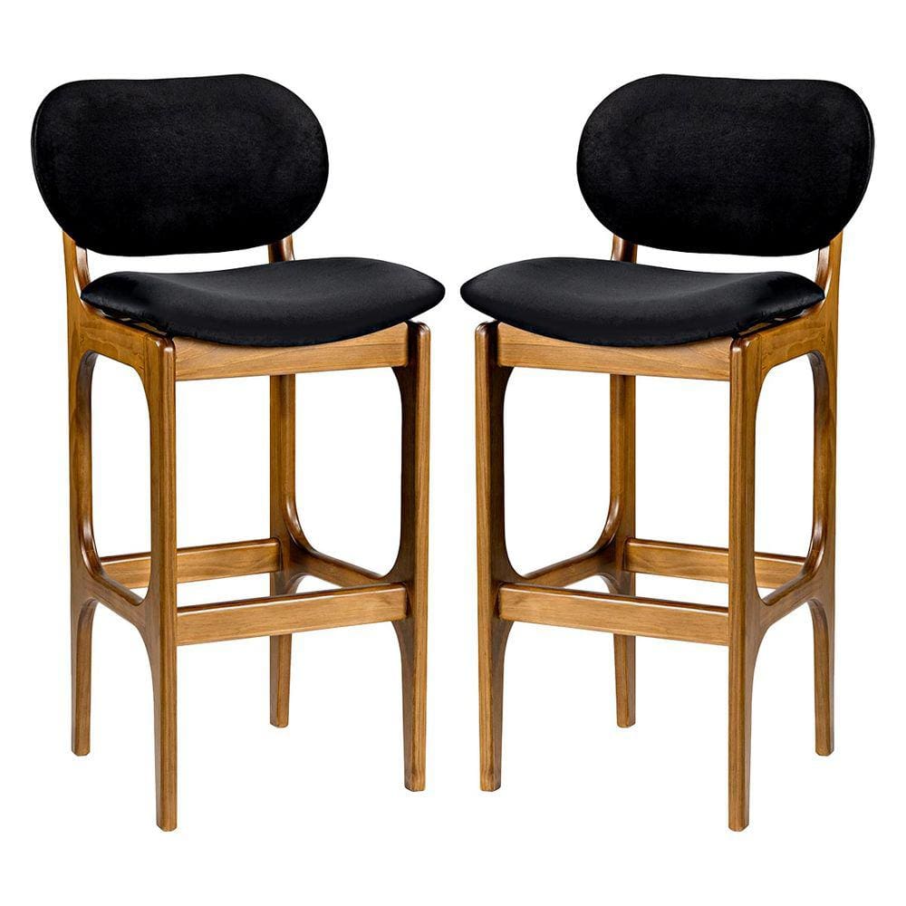 Kit 2 Banquetas Alta Decor 50 x 104 Cm Madeira Maciça Imbuia Suede Preto L14 - RMI