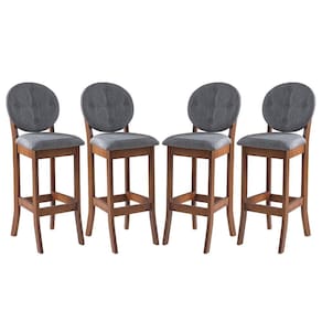 Kit 4 Banquetas Alta Estofada com Encosto Florence 113 x 36 Cm Madeira Maciça Linho Cinza L55 - RMI