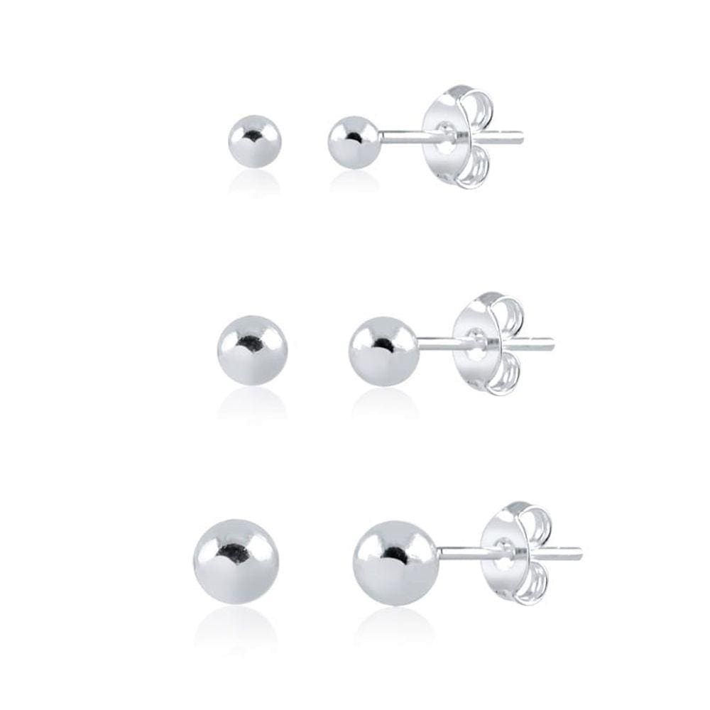 Brinco Bola De Prata 925 Kit Com 3 Pares Pra 3 Furos