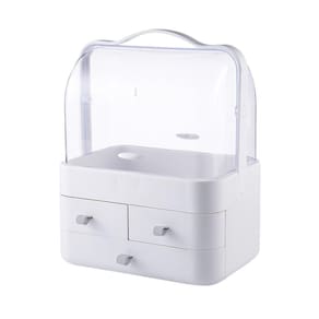 Organizador Multiuso Maquiagem Acrílico C/Alça Branco / Rosa