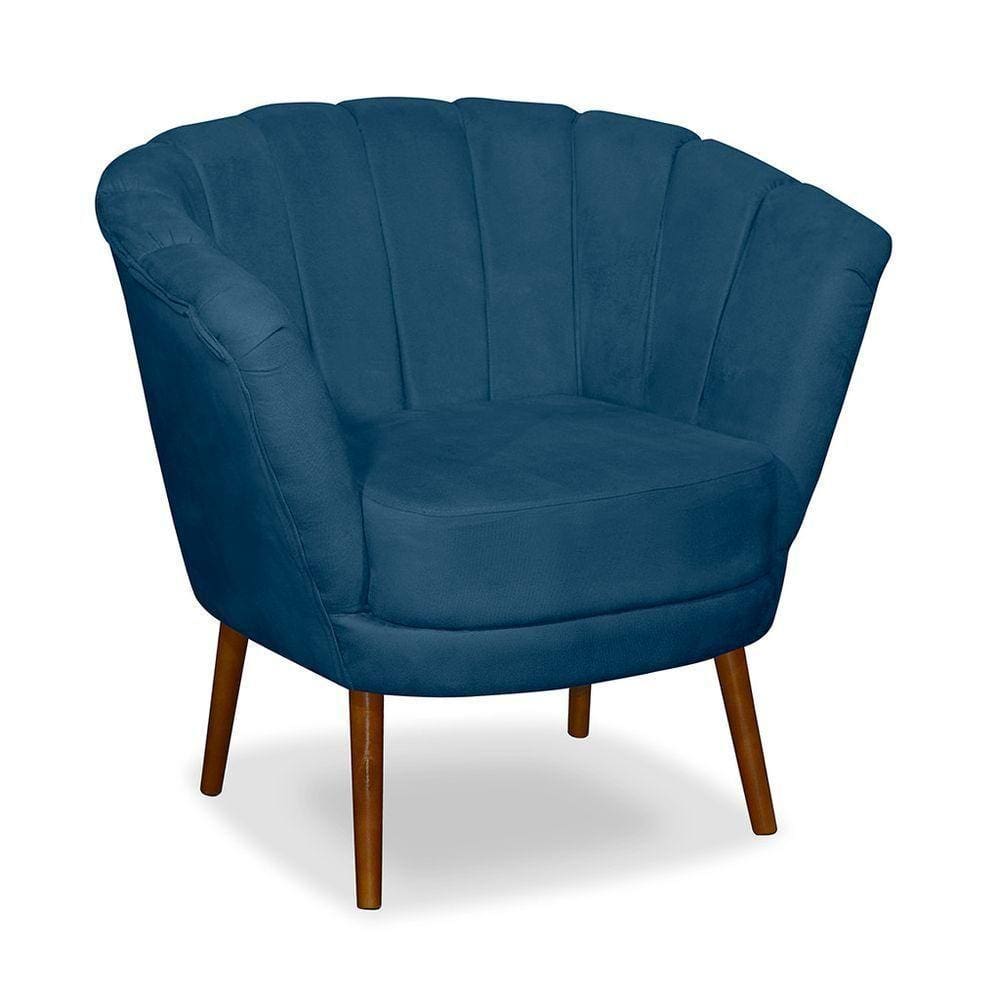 Poltrona Pétala Flor Decorativa Suede Azul Marinho