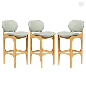 Kit 3 Banquetas Alta com Encosto Decor Madeira Mel Linho Verde L84 RMI
