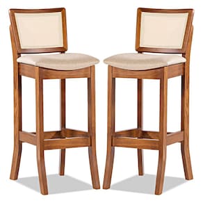 Kit 2 Banquetas Alta Portugal com Encosto Rattan Estofada Linho Bege M58 RMI