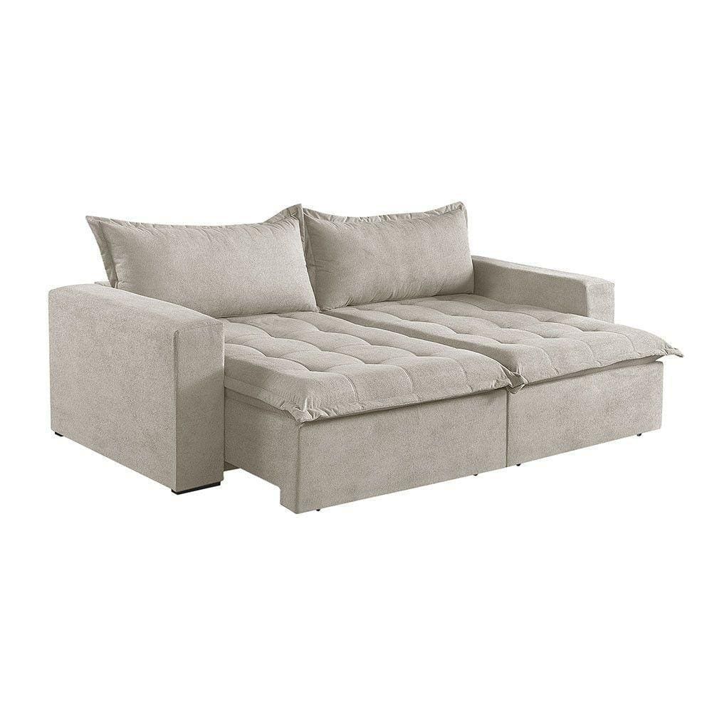 Sofá Cama 3 Lugares Retrátil Reclinável M-184 Veludo Martins Creme